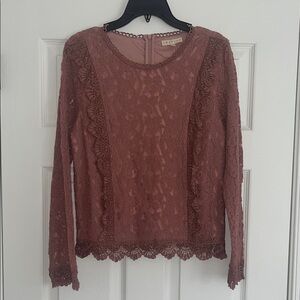 NWT Promesa Lace Long Sleeve Top in Dusty Rose